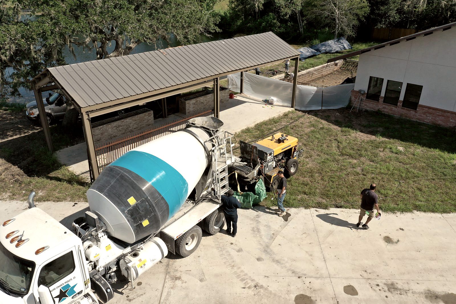 Cronus Concrete crew at work — aerial drone shot